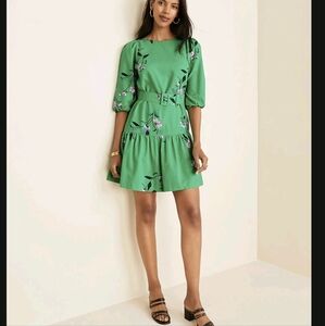 Ann Taylor Teal Dress with Pink Floral Design Size 2P
